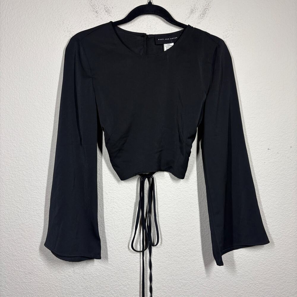 Know One Cares Size Small Crop Top Black Cut Out Open Back Bell Sleeves